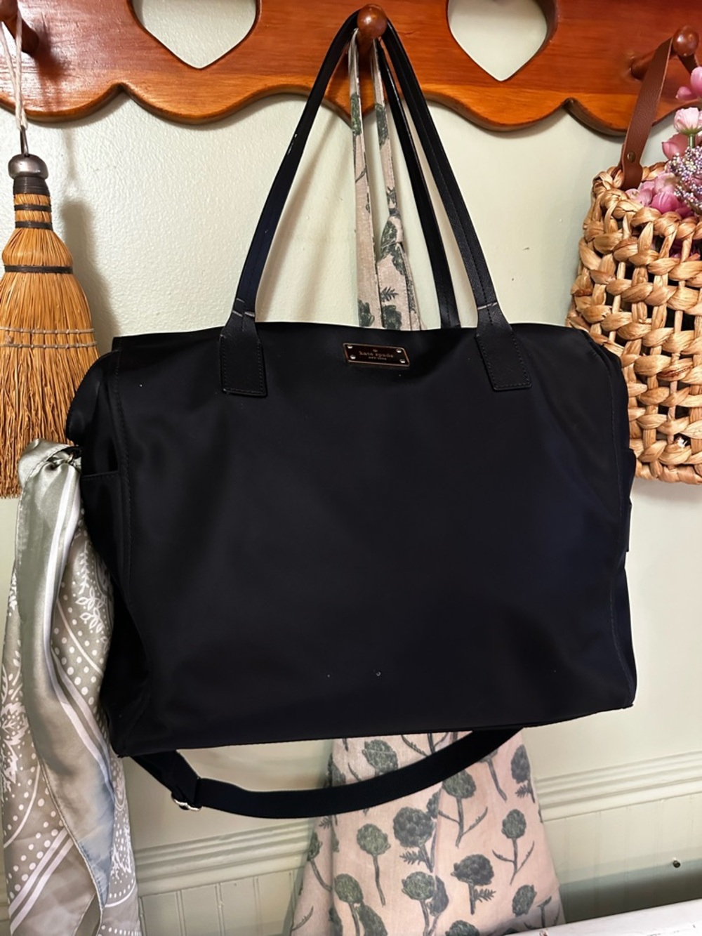 kate spade Black Nylon Tote Bag with Shoulder Strap Diaper Bag